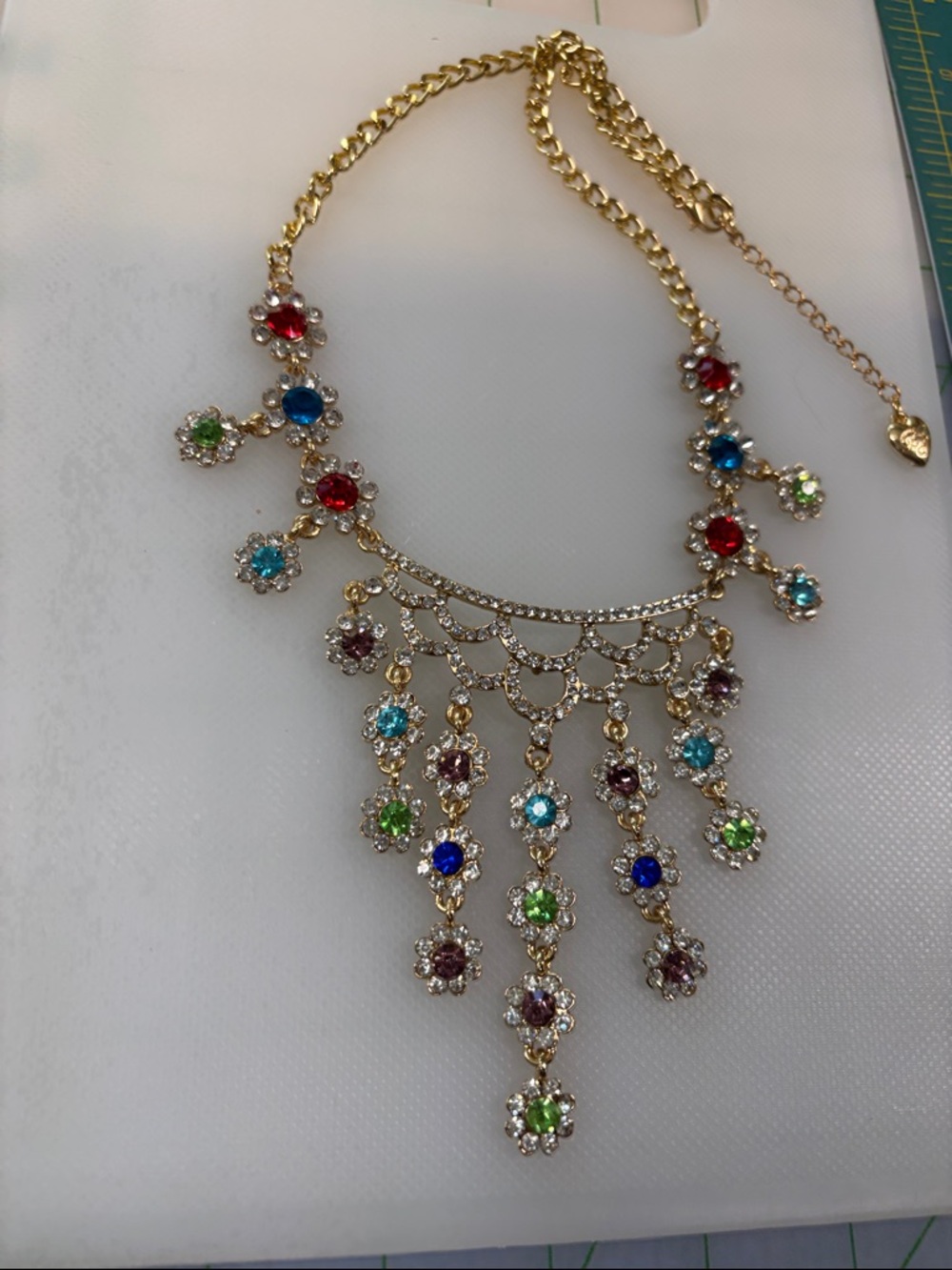 Gold-Tone Multi-Color Gem Fringe Necklace - Picture 3 of 6